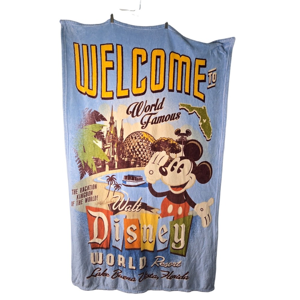 Disney Parks Mickey Mouse Walt Disney World Retro Postcard Plush Throw Blanket
